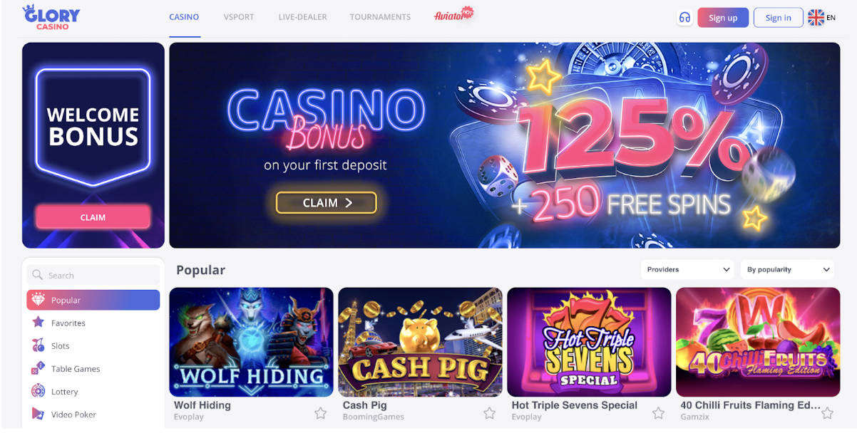 The most popular live wish games are at Glory Casino in Great Britain