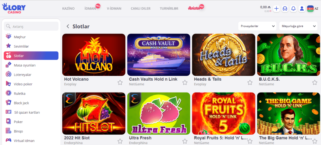 Glory Casino Azrbaybaycan slots are selected with uniqueness